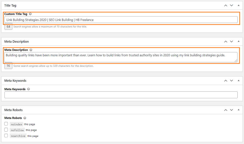 wordpress title meta description seo