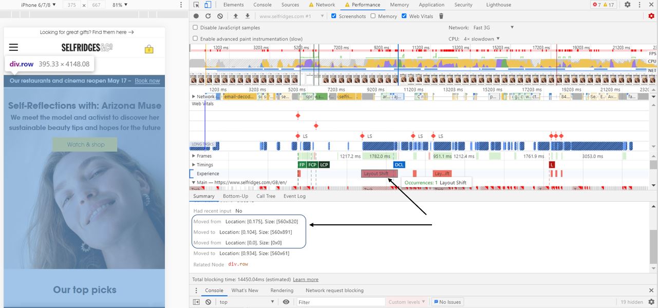 Chrome DevTools Performance tab CLS