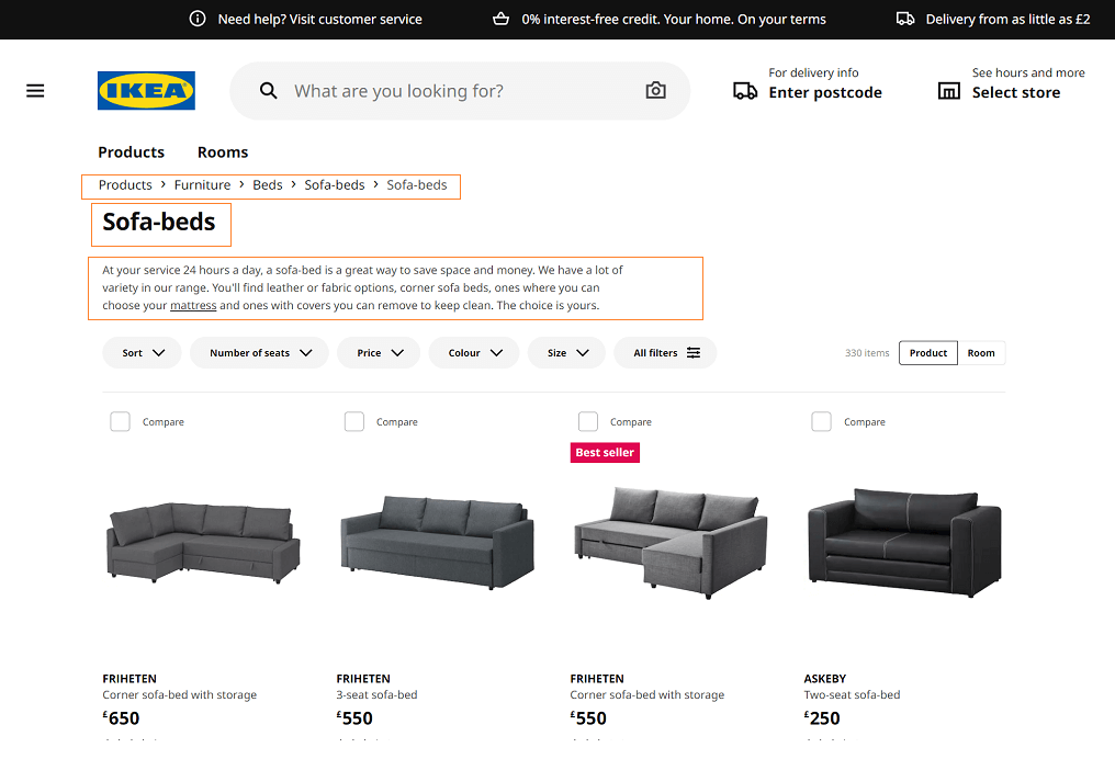 furniture On-page SEO