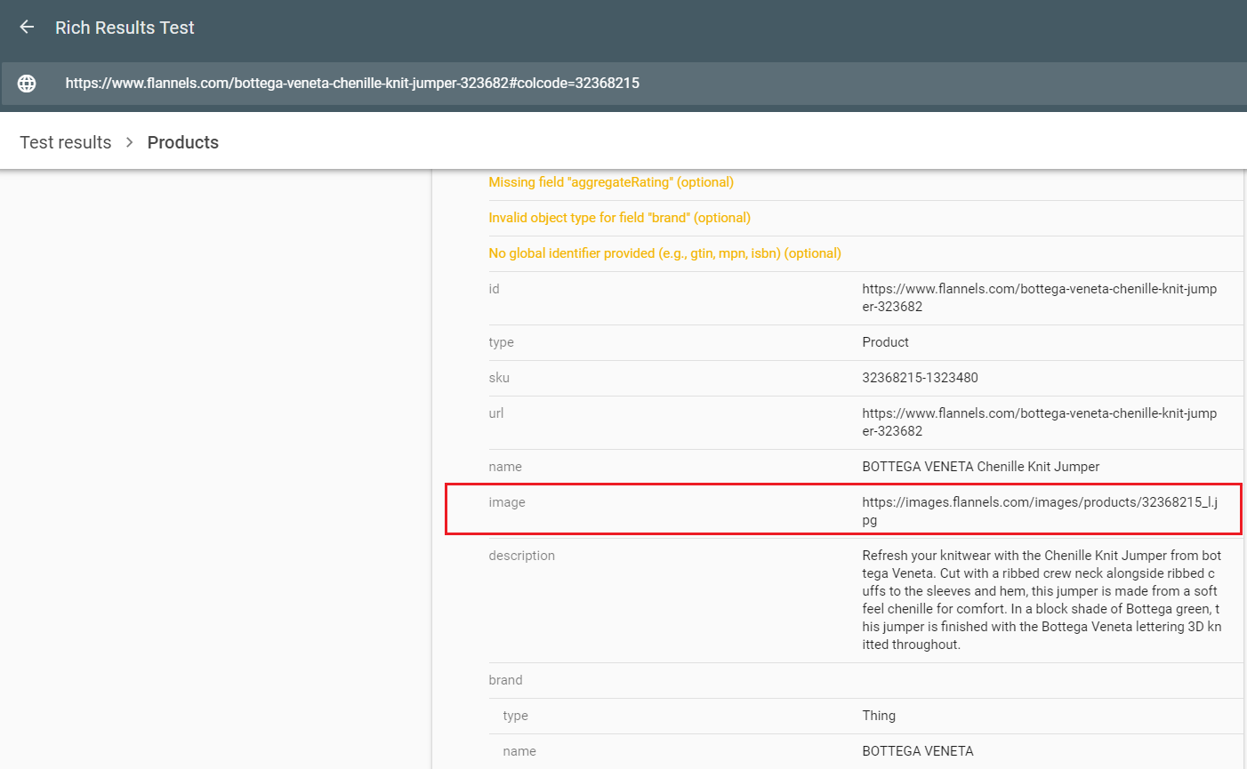 product structured data