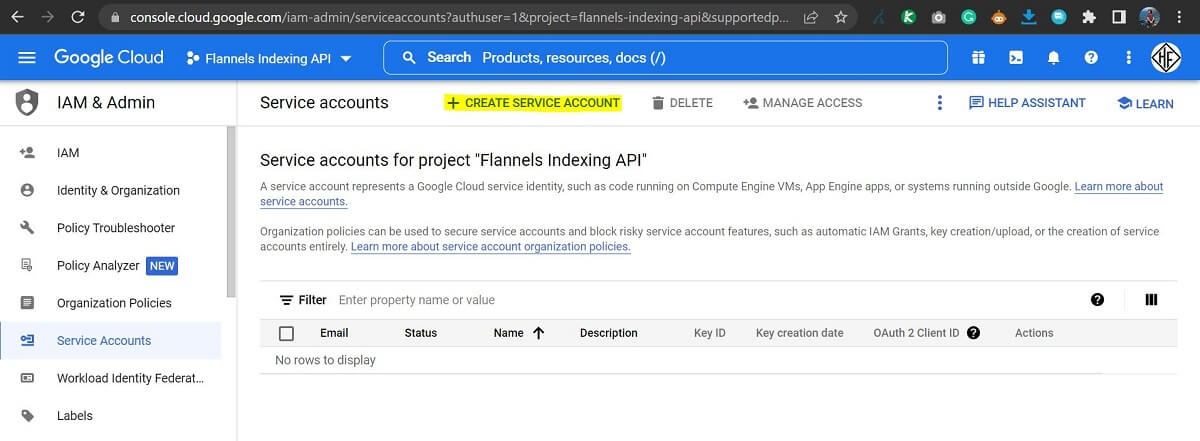 Create Service Accounts Google APIs Cloud