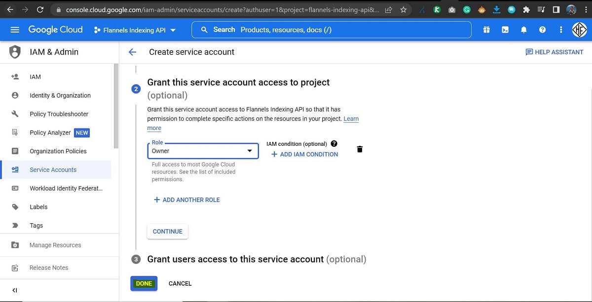 Create Service Accounts on Google Cloud APIs
