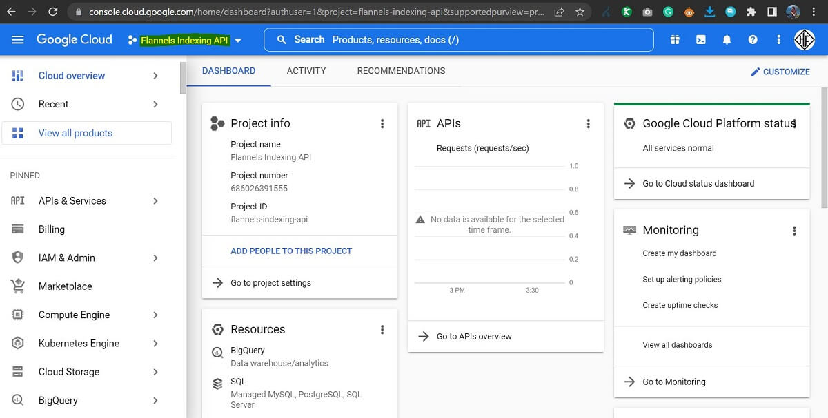 Navigate to New Project on Google Cloud