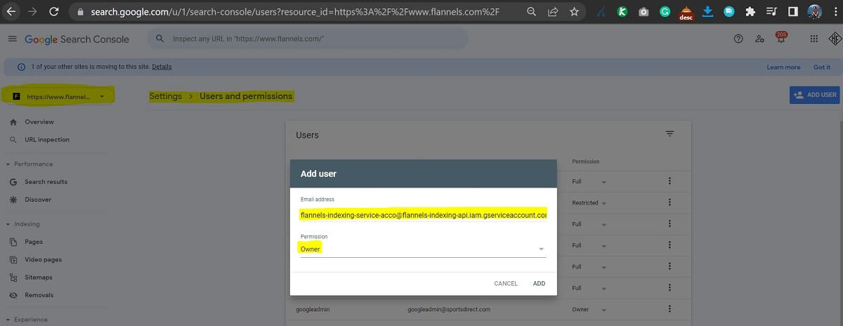 How To Bulk Index URLs To Google 16 Google Search Console Owner Access APIs Google Services Email Account