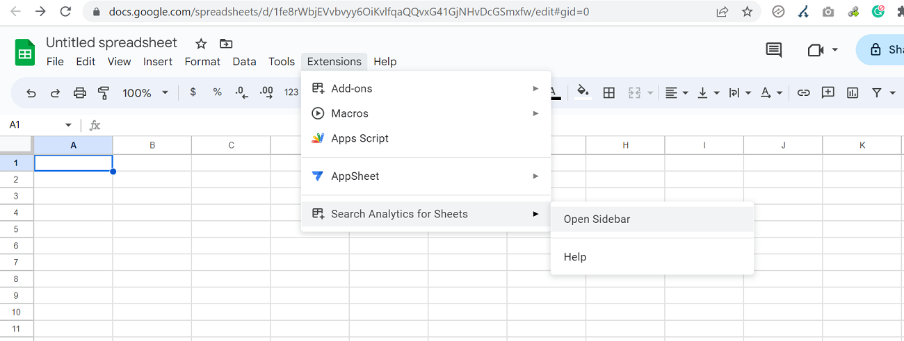 search analytics for sheets add-on