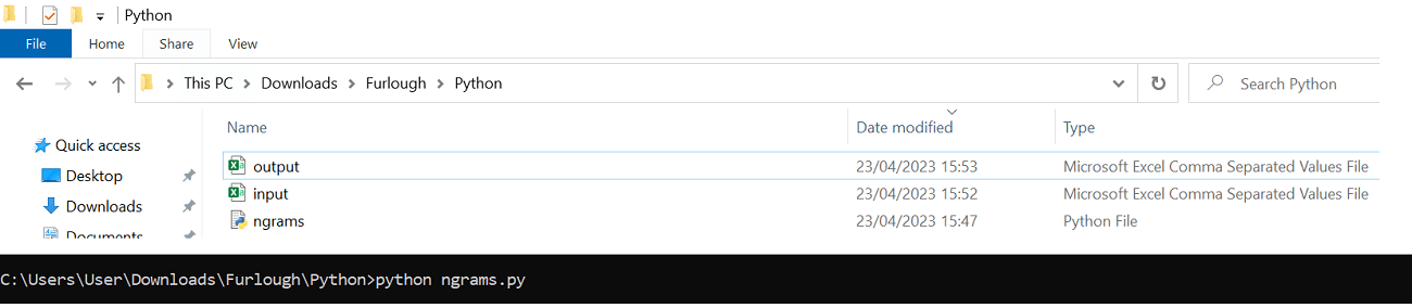 python ngrams execute script