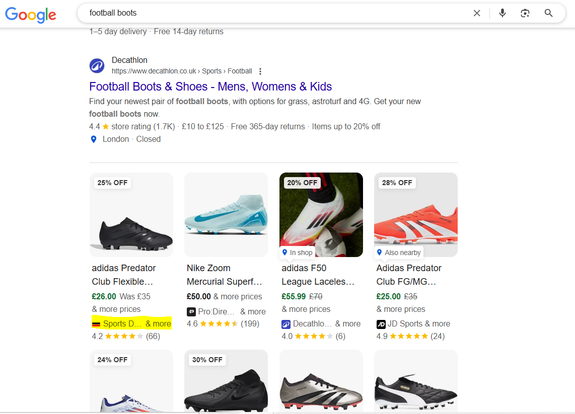 Organic Shopping product grid impressions