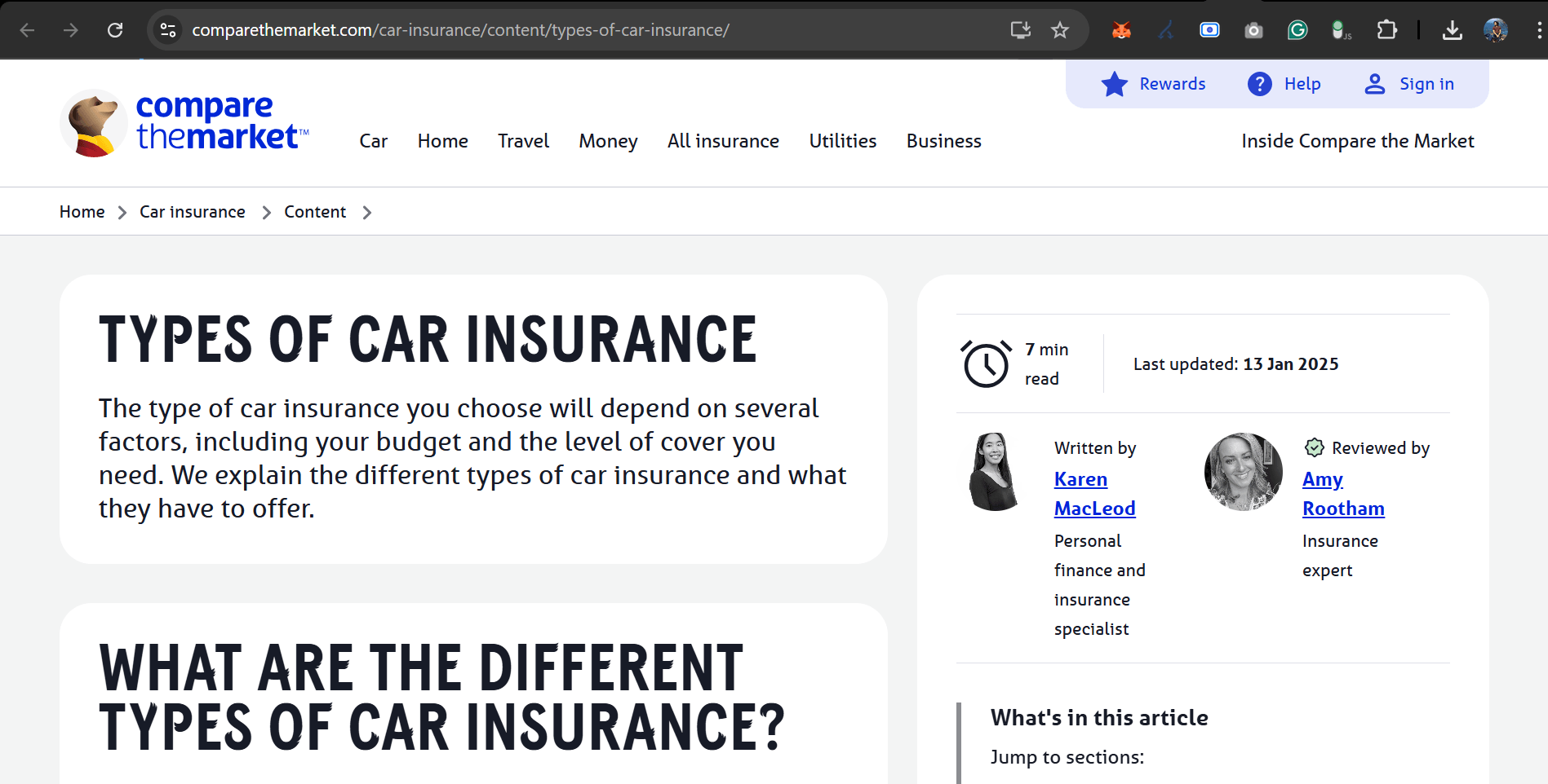 Compare the Market’s car insurance provider pages SEO