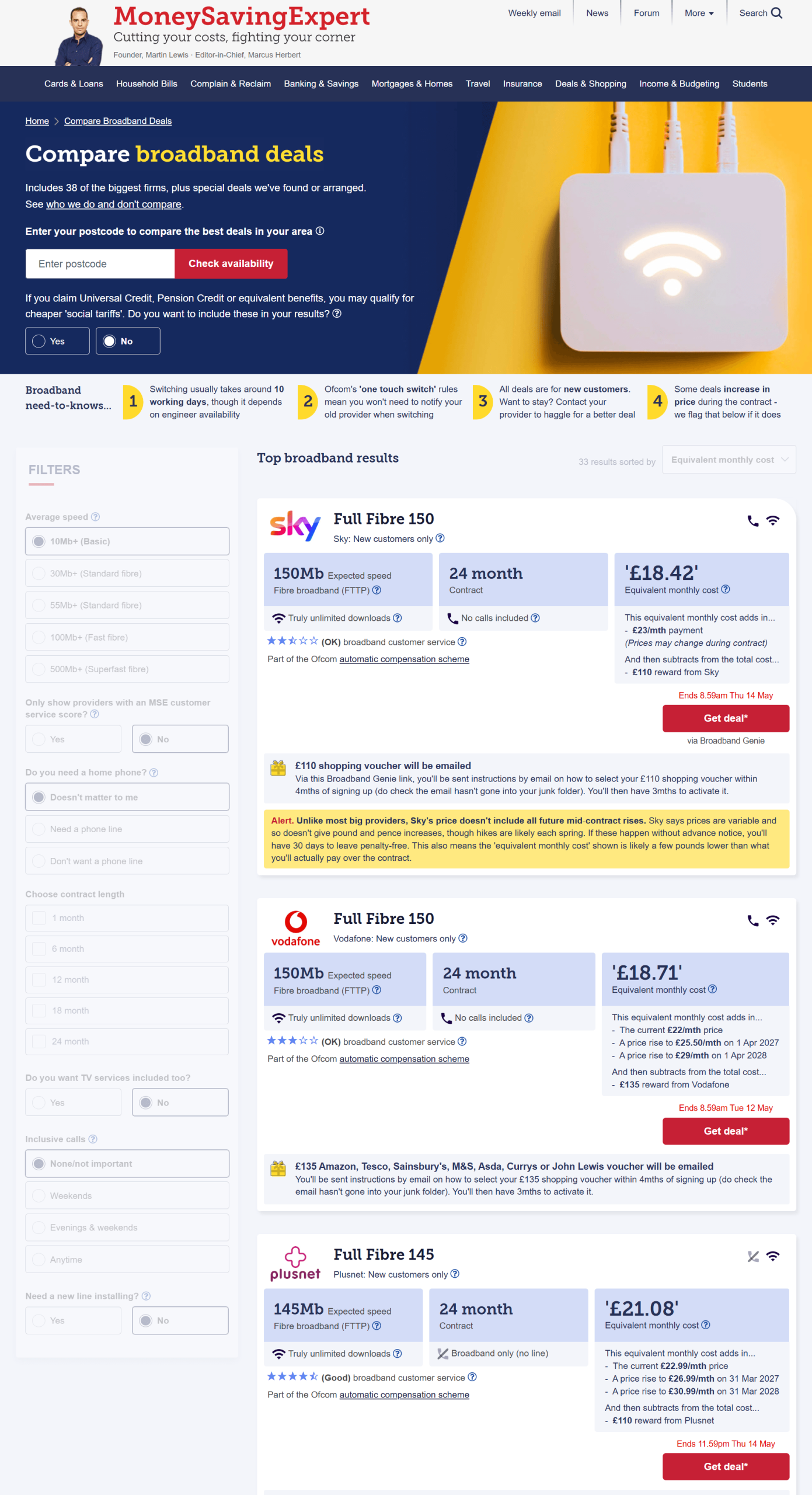 MoneySavingExpert’s broadband comparison tool SEO